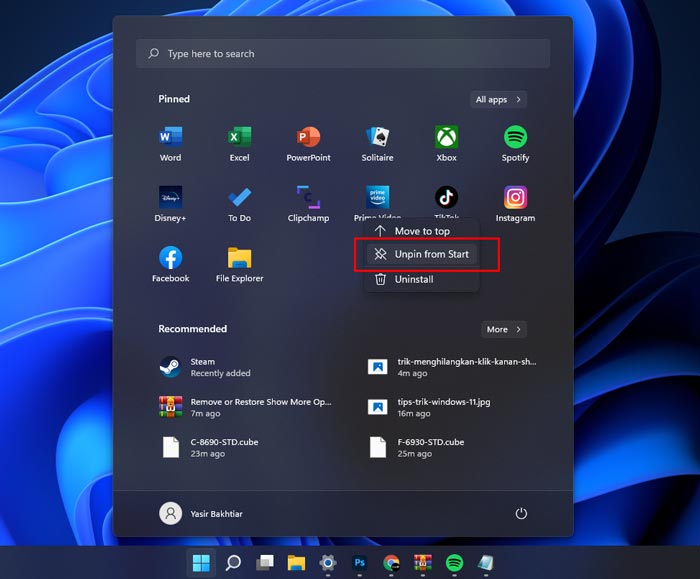 Trik Pin Unpin Program Start Menu Taskbar Windows 11