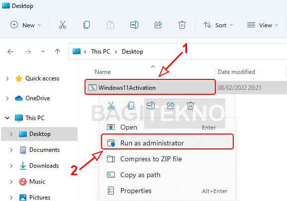 Jalankan file batch activator Windows 11